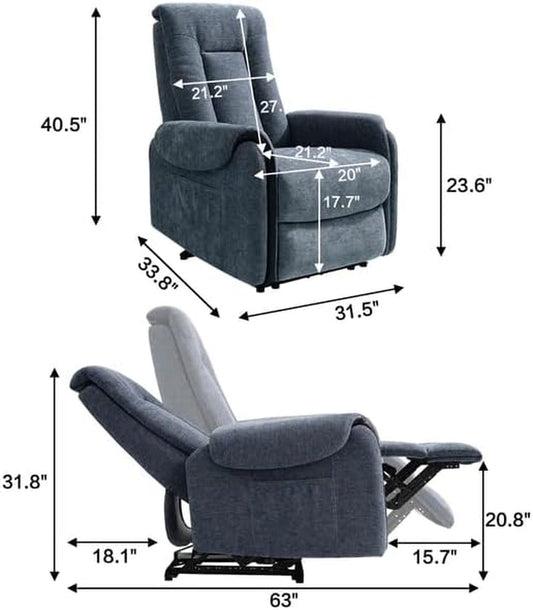 Power Recliner Chair with Airbag Massage Electric Recliner for Living Room, Adjustable Headrest Reclining Chair Single Sofa for Adult, Blue Fabric-1