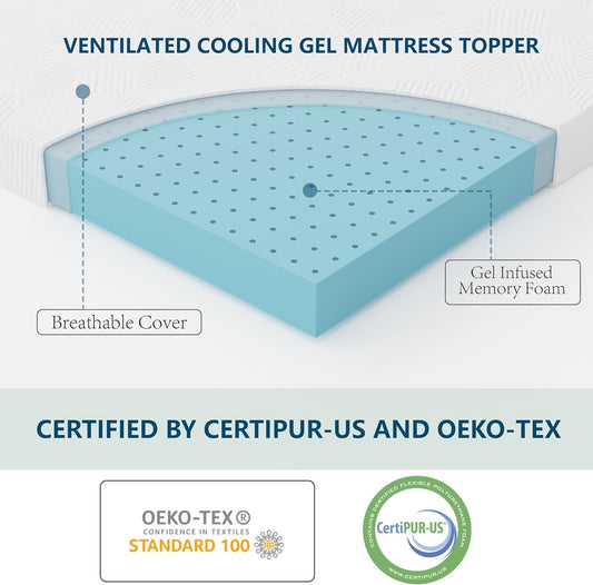 3 Inch Cooling Gel Memory Foam Mattress Topper, Queen-1