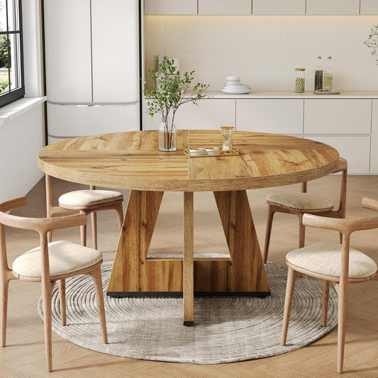 round Dining Table for 4-6 People, 47 Inches Dining Room Table with Wooden Pedestal Base, Modern Dinner Table, Circle Kitchen Table for Dining Room, Kitchen, Living Room(Table Only)-1