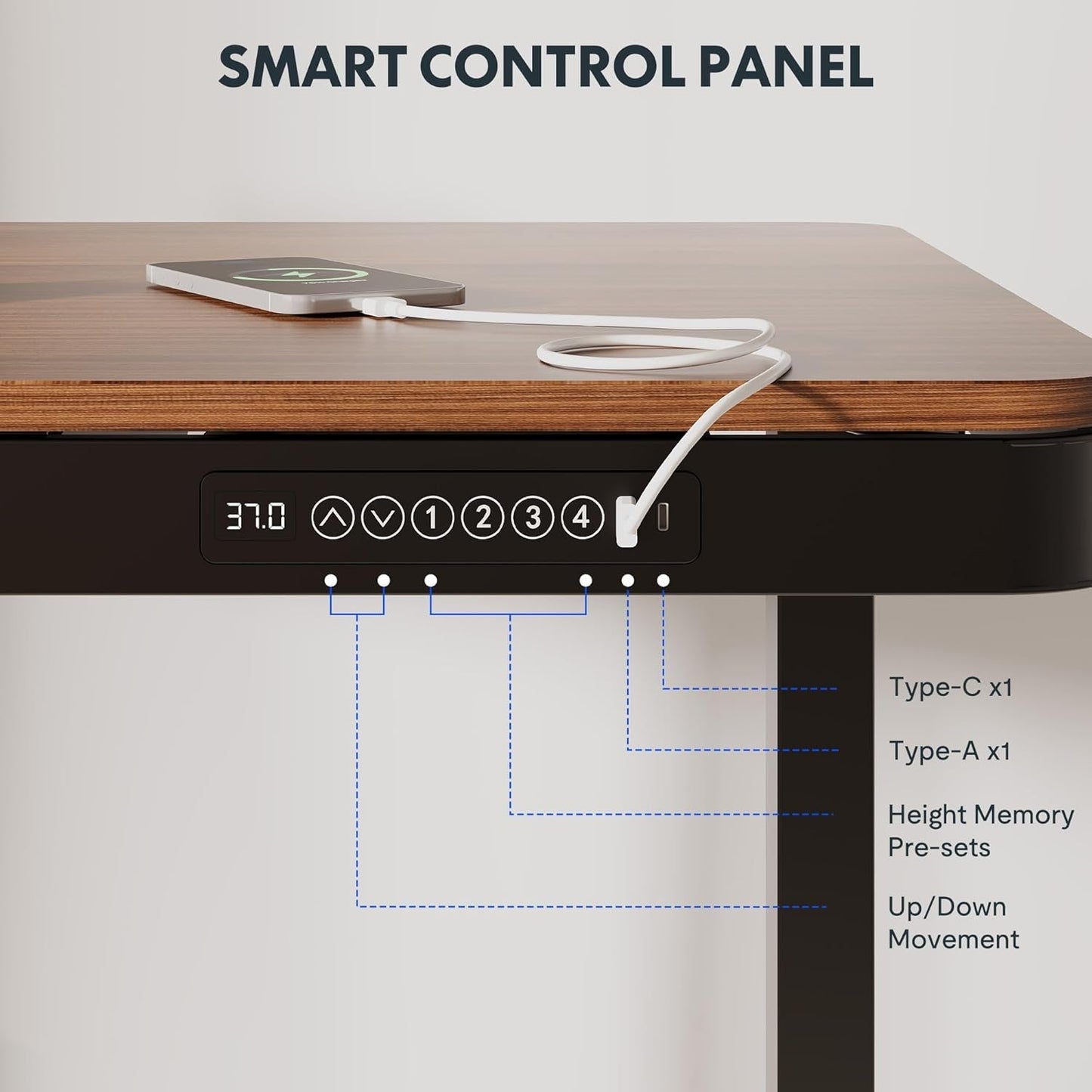 55" Electric Standing Desk with Drawers, Quick Assembly Home Office Sit Stand Desk with Storage, USB Charging, Computer Desk for Home Office (55" Wood, Dark Walnut/Black)-4
