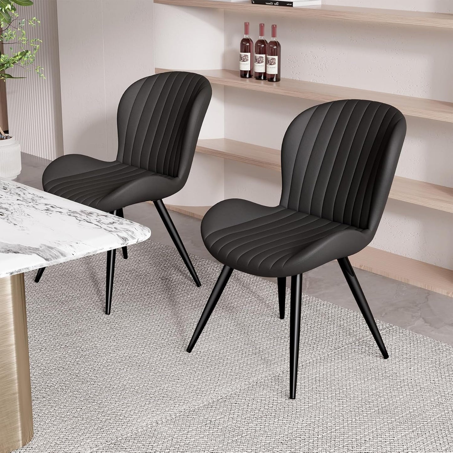 Dining Chairs Set of 6, Modern Dining Room Chairs Comfy Backrest Thick Upholstered Kitchen Chairs 19IN Height with Metal Legs Black-2
