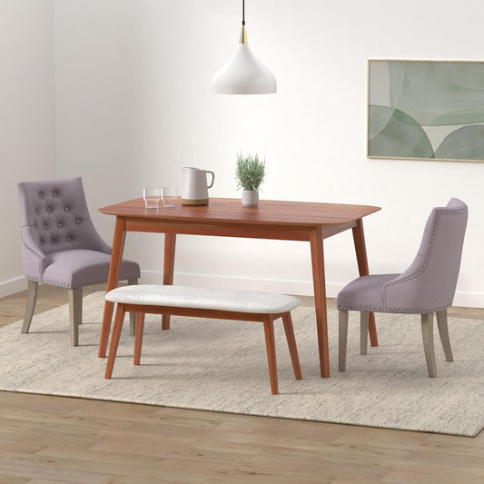 Dining Chair Gray Fabric Leisure Padded Ring Chair, Nailed Trim, Set of 2-1