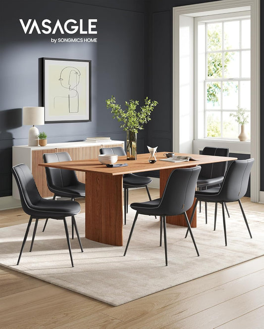 Leather Dining Chairs Set of 2, Comfortable Upholstered Seat Dining Room Chairs with Swivel Leveling Feet, Curved Backrest Kitchen Chair for Living, Restaurant, Easy Assemble, Ink Black-1