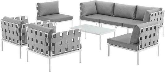 Harmony 8-Piece Aluminum Outdoor Patio Furniture Sectional Sofa Set with Cushions in White Gray-1