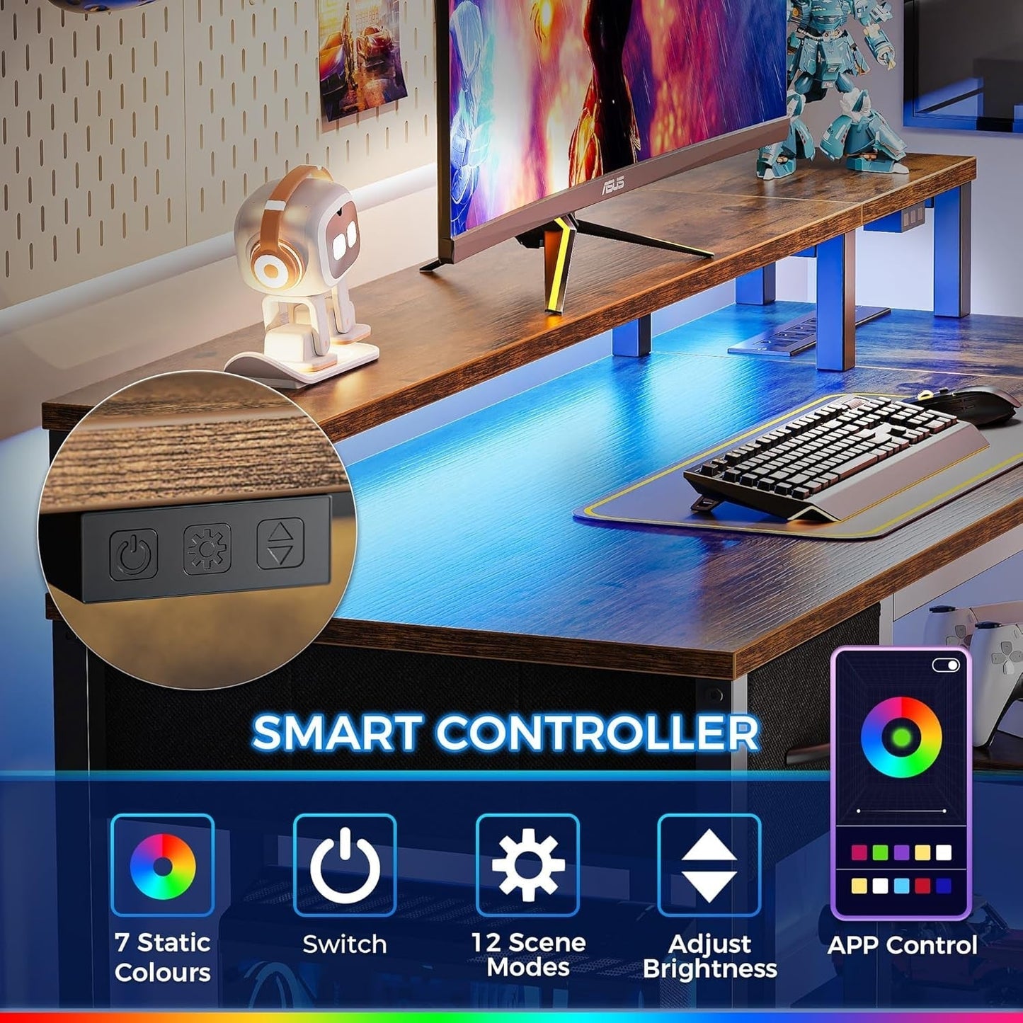 47" Reversible L Desk with LED & Power-4