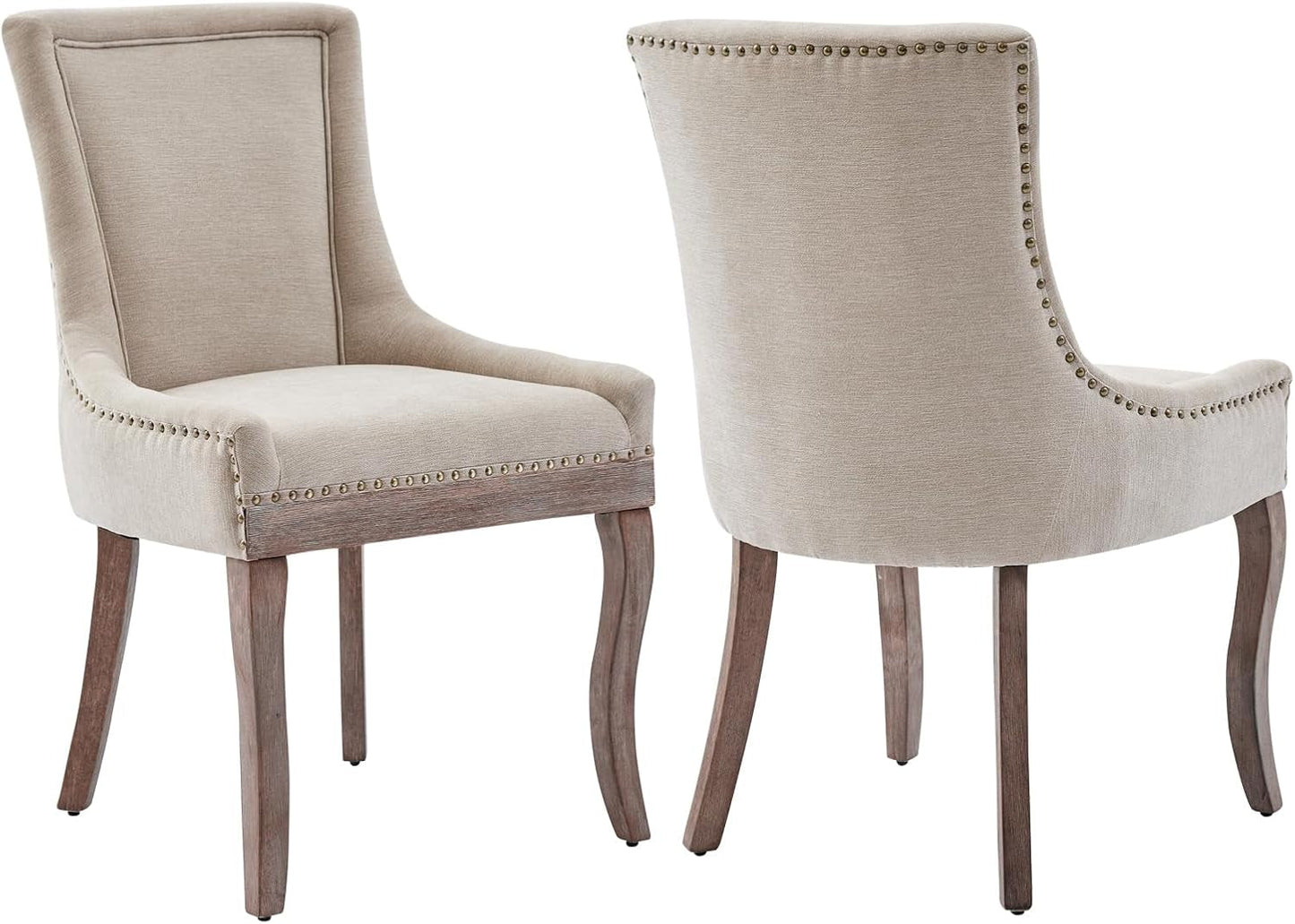 Modern Dining Chairs Set of 2, High Back Dining Chairs Side Chairs with Solid Wood Legs, Upholstered Fabric Dining Room Chairs for Dining Room Kitchen, Beige-0