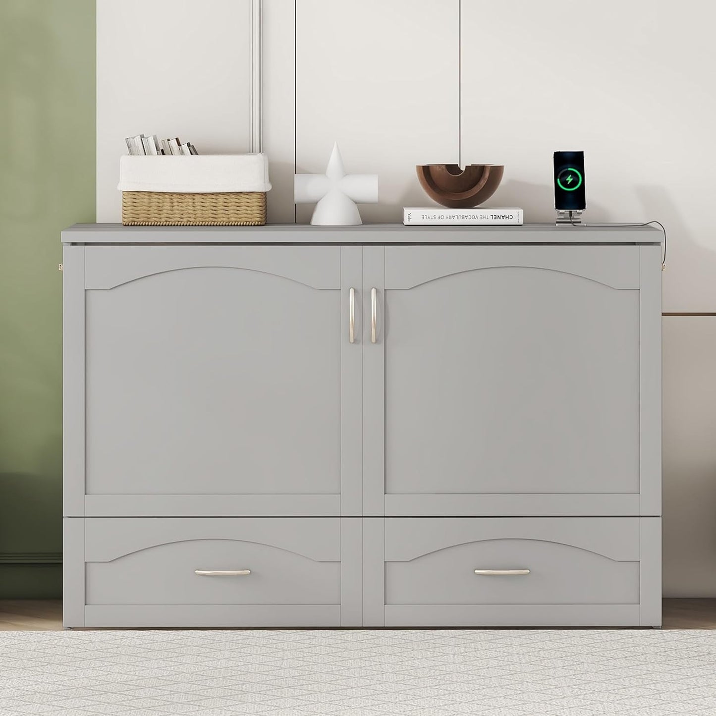 Queen Size Murphy Bed with Closet and Drawers-5