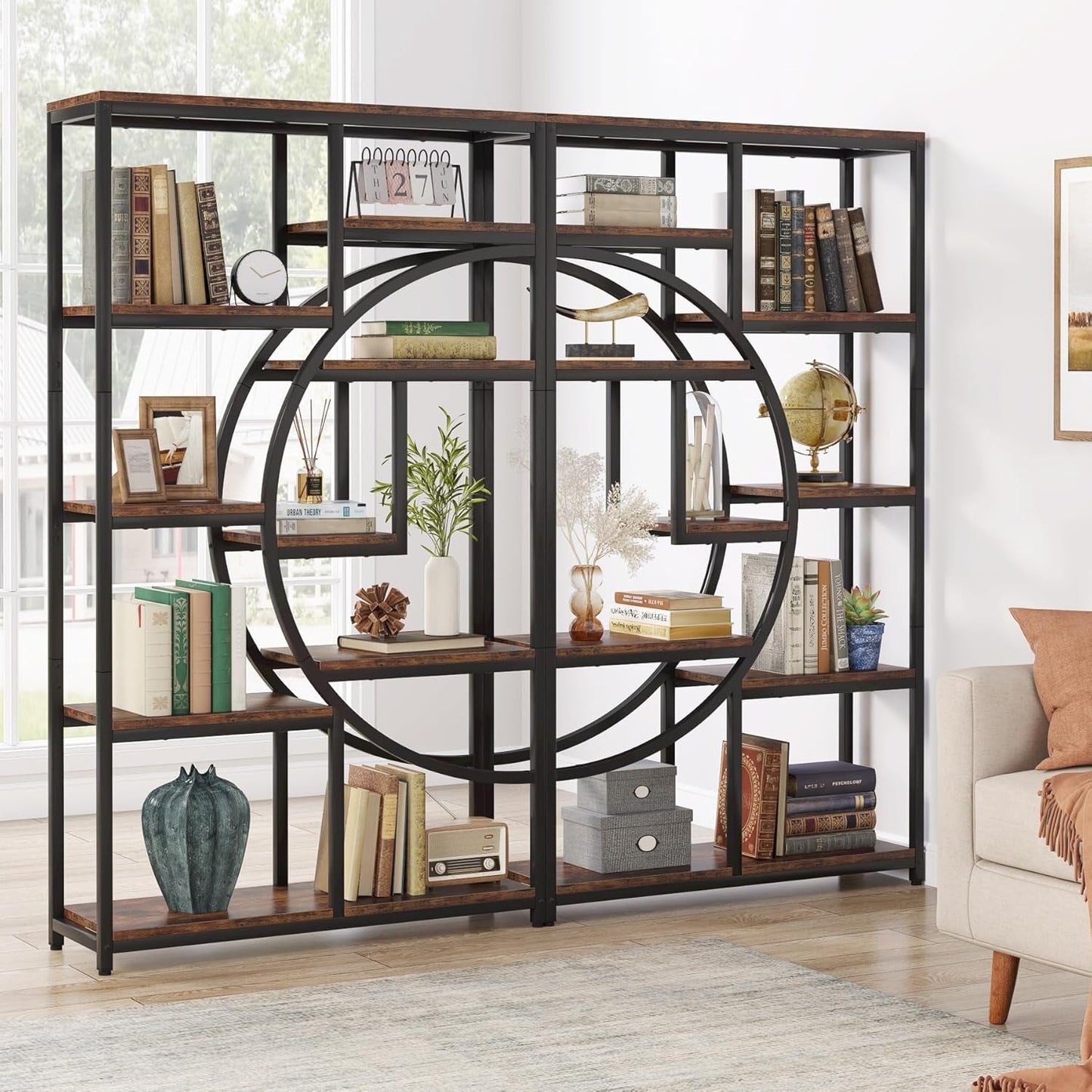 Bookshelf Industrial 5 Tier Etagere Bookcase, Freestanding Tall Bookshelves Display Shelf Storage Organizer with 9-Open Storage Shelf for Living Room, Bedroom-3
