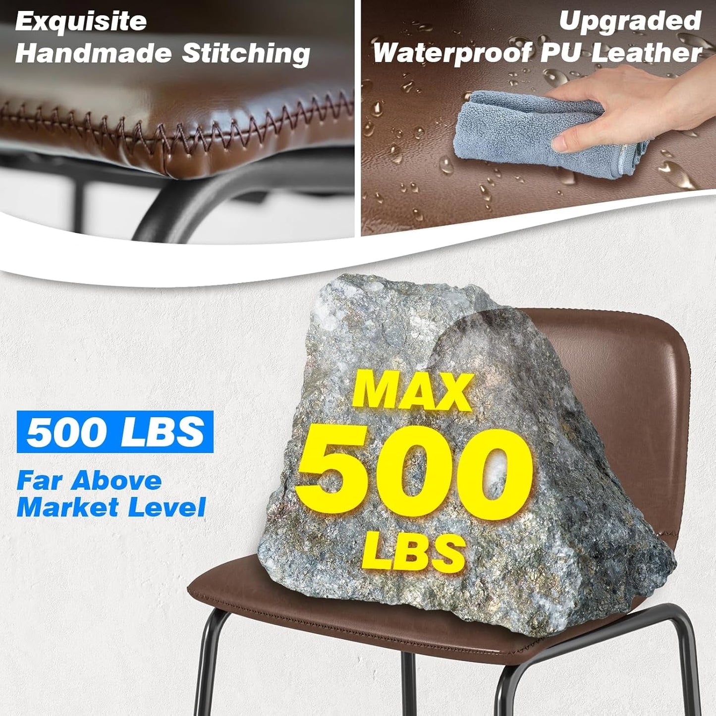 Pu Faux Leather Bar Stools Set of 2, Industrial Pub Barstools with Back and Footrest, Modern Armless Bar Height Stool Chairs (Brown, 30" Barstool X2)-3