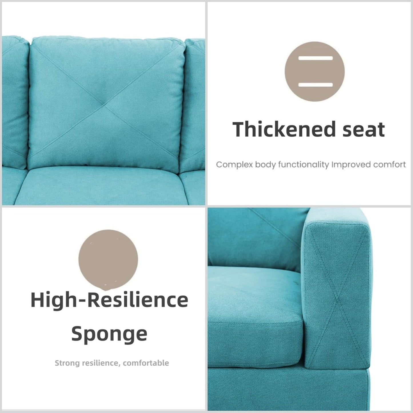 L Shaped Sectional Couch Sofa, Modern Couches for Living Room, Comfy 4 Seat Modular Sectional Sofa with Ottoman Storage for Bedroom Apartment, Blue-4