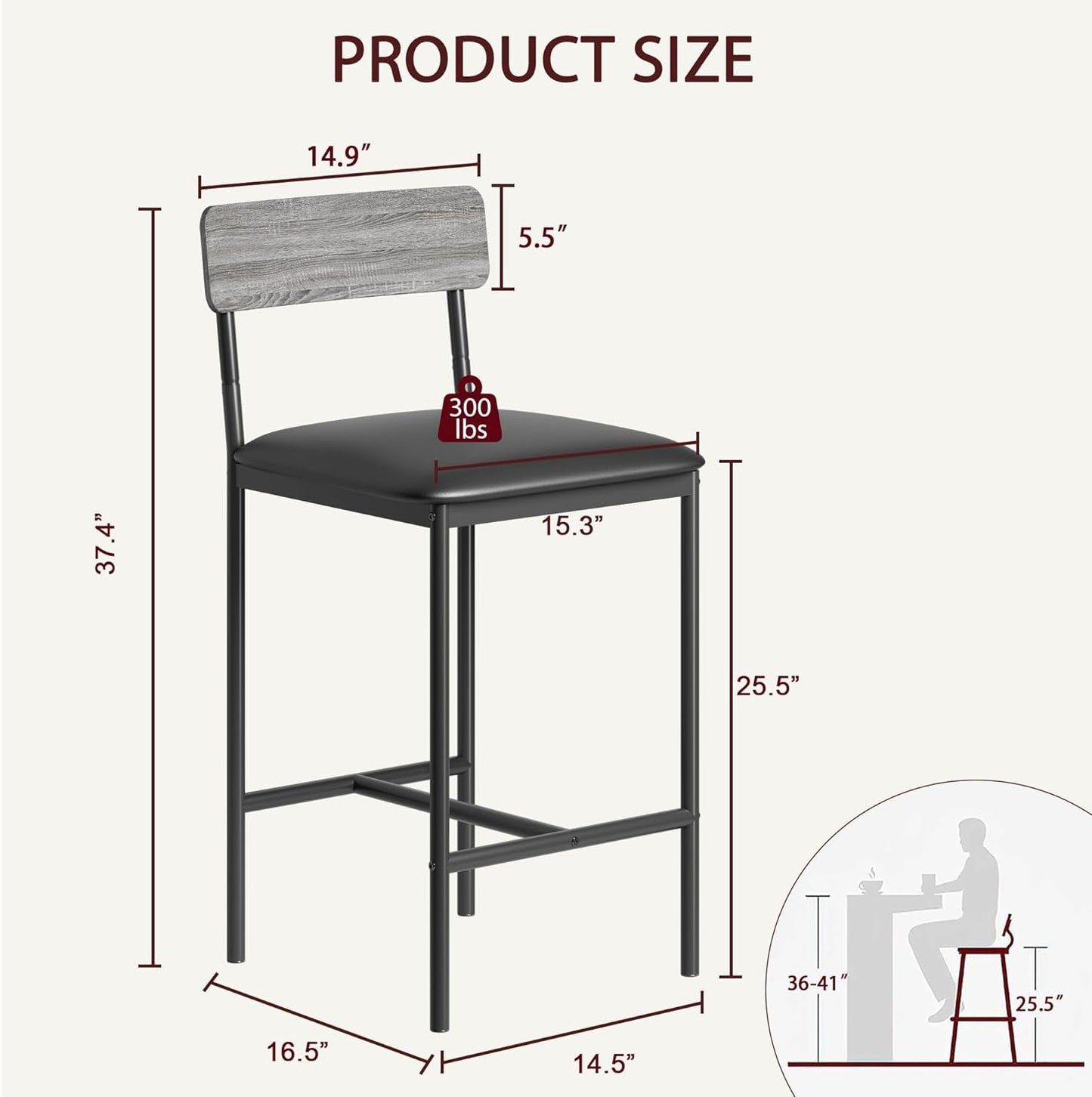 Rustic Gray Upholstered Counter Height Bar Stools (2)-2