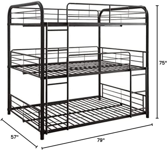Cairo Metal Frame Full Triple Bunk Bed in Sandy Black-1