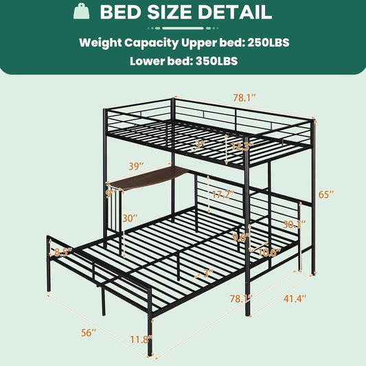 Metal Twin over Full Bunk Bed Frame with Desk, Loft Platform Mattress Foundation with Steel Slat Support Storage Space-1