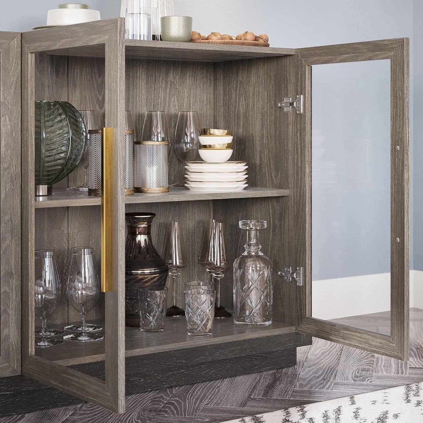 Sideboard Buffet Cabinet, Modern Wood Glass-Buffet-Sideboard with Storage, Console Table for Kitchen, Dining Room, Living Room, Hallway, or Entrance - Brixston (Brown)-4