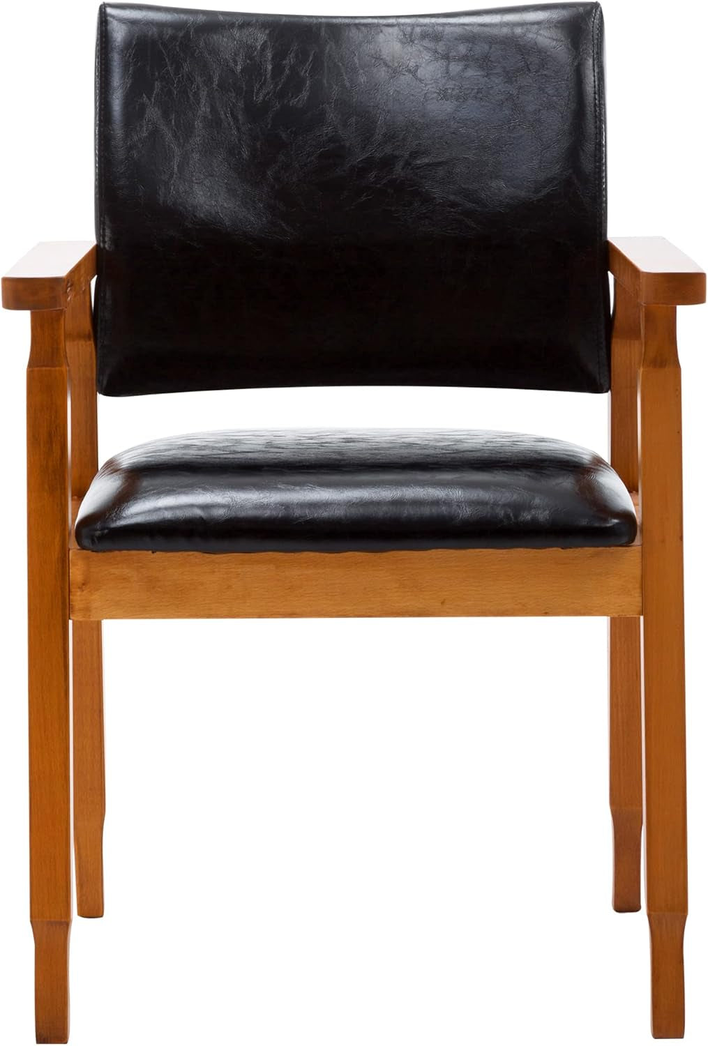 Mid-Century Dining Side Chair with Faux Leather Seat in Black, Arm Chair in Walnut-3