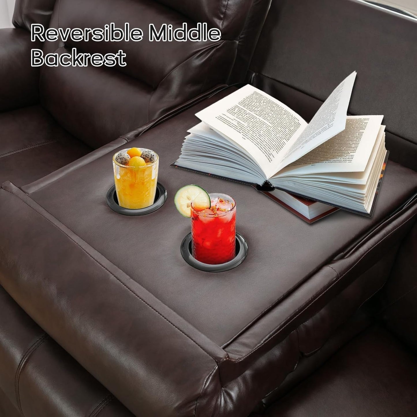 Faux Leather Power Recliner Sofa Set, Electric Recliner Chair, Loveseat Reclining Sofa and 3 Seat Recliner Sofa, Couch Set for Living Room, Bedroom Furniture, Meeting Room, Brown-4