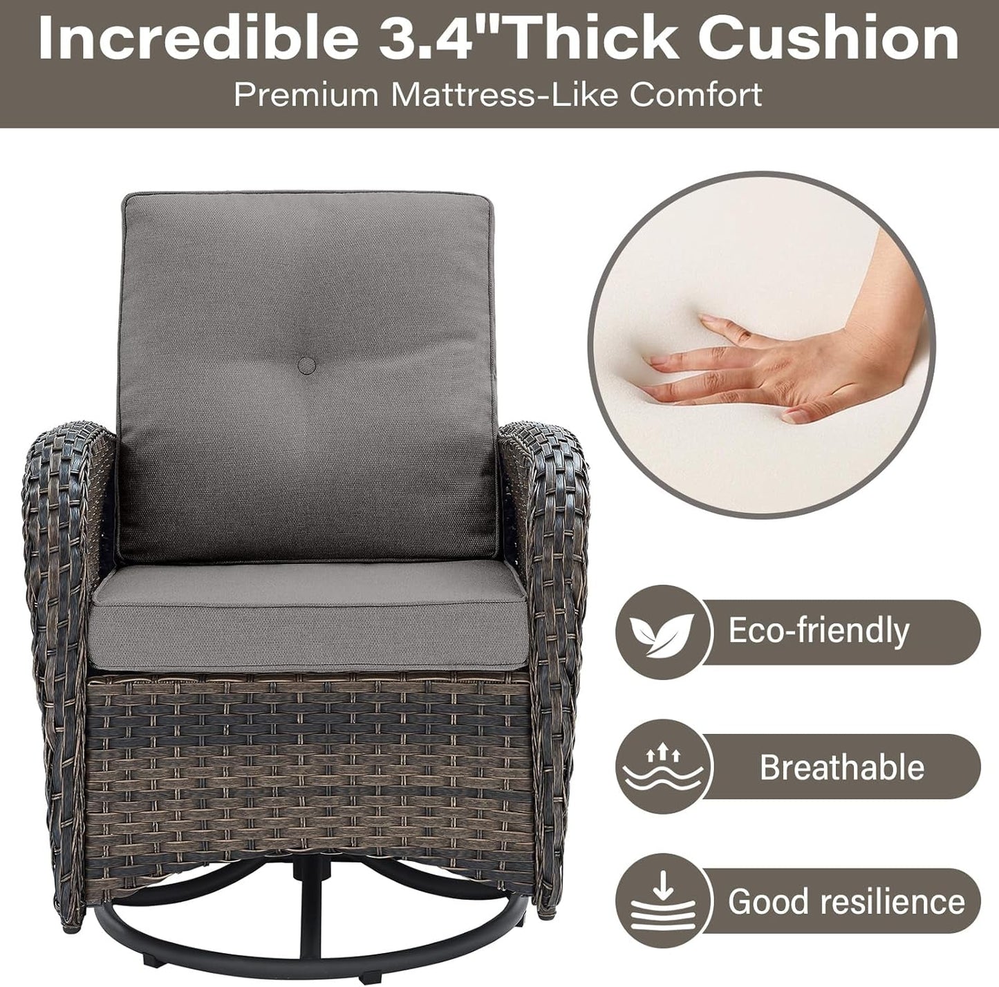 Wicker Swivel Rocker Patio Set: 2 Chairs, Table-4