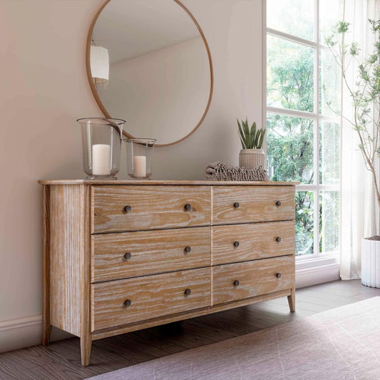 Greenport 6-Drawer Bedroom Dresser, Solid Wood with a Brushed Grey Finish-1