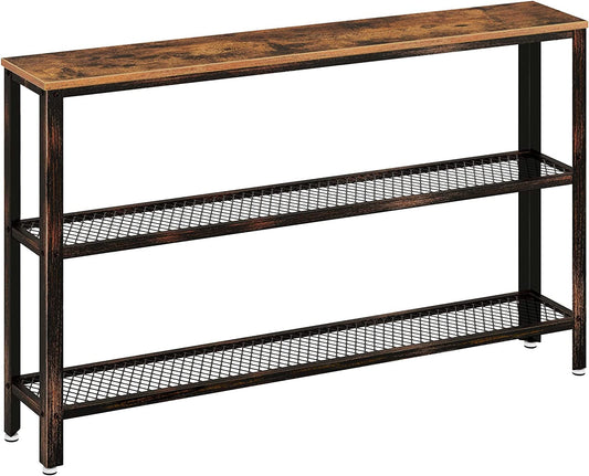 Rustic Console Table with Mesh Shelves-1