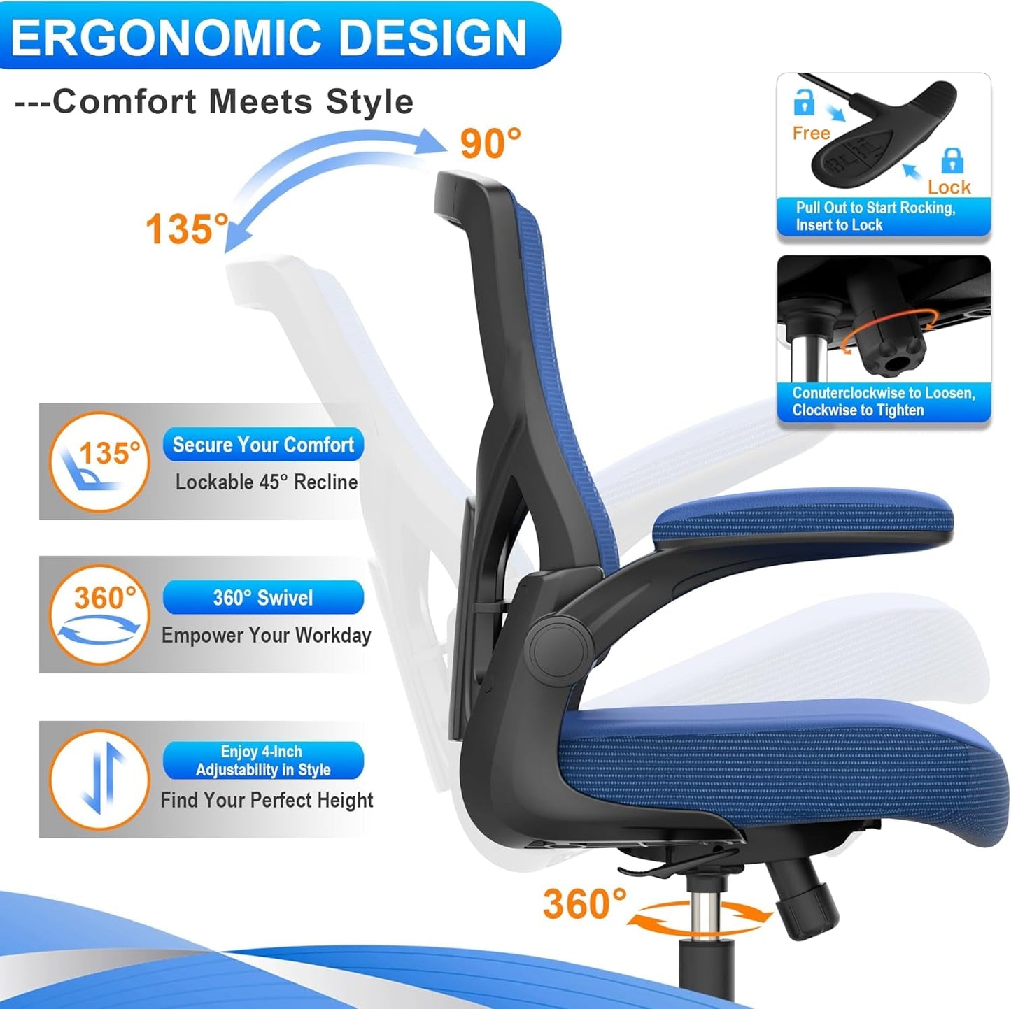 Office Chair, High Back Desk Chair Adjustable Height and Ergonomic Design Home Office Computer Chair Executive Lumbar Support Padded Flip-Up Armrest Swivel Task Chair-4