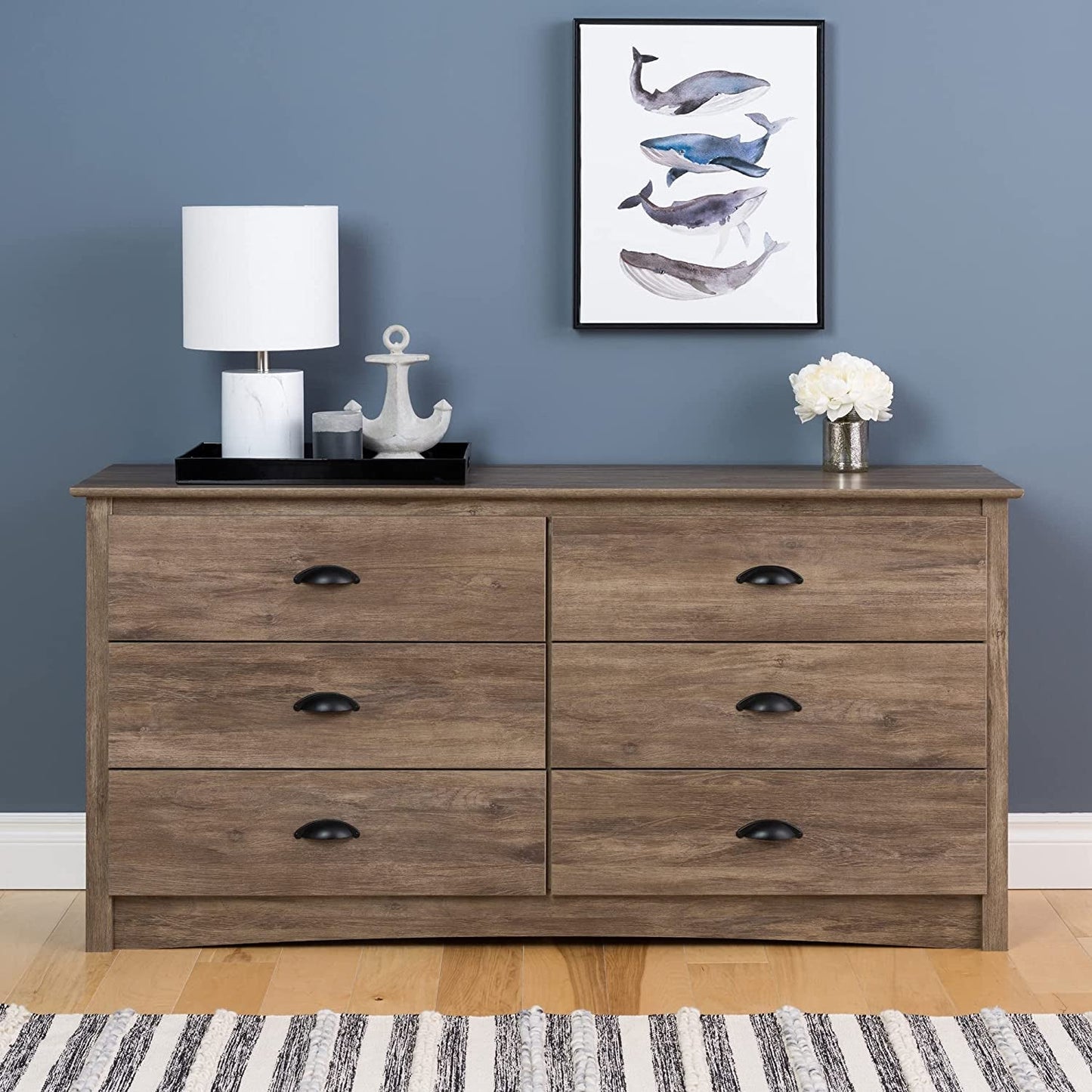 Rustic Brown Fabric Dresser with 9 Drawers and Wood Top-4