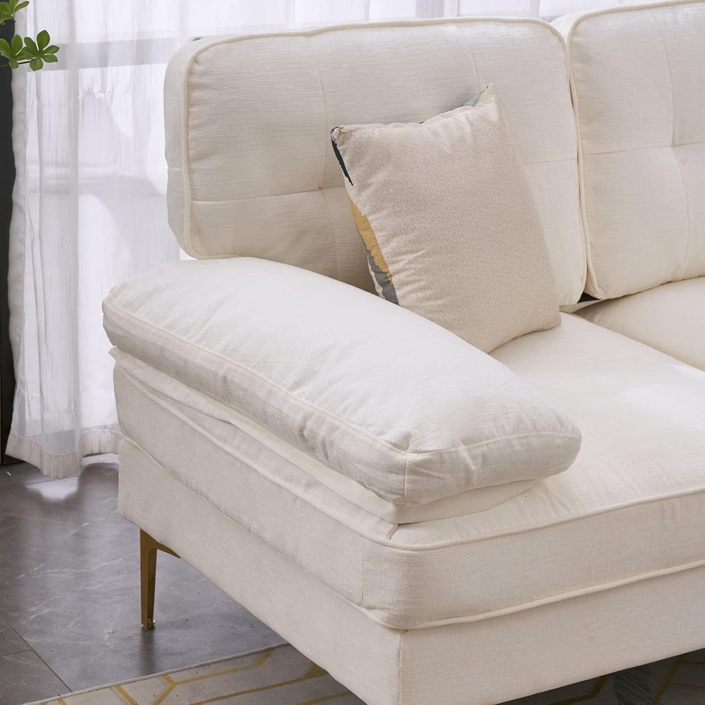 Creamy White 83" L-Shape Chenille Sectional-4