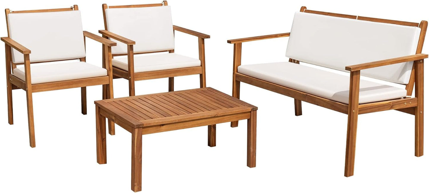 Acacia Wood 4 Piece Patio Conversation Set-2
