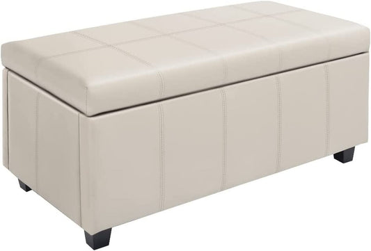 Cream Ottoman Bench with Lift-Top Storage-1