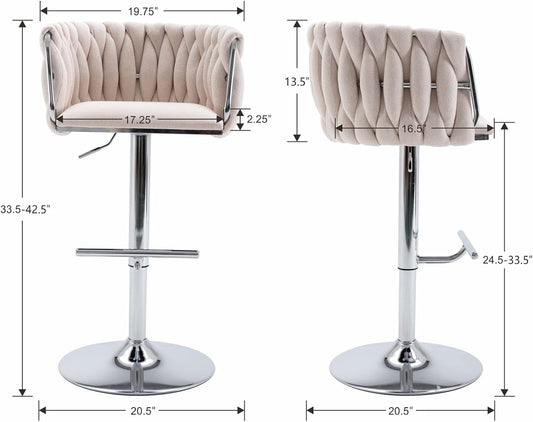 Modern Swivel Bar Stools Set of 2, Linen Fabric Adjustable Height Barstool with Barrel Back Kitchen Island Counter Bar Chair with Chrome Base, Beige-1