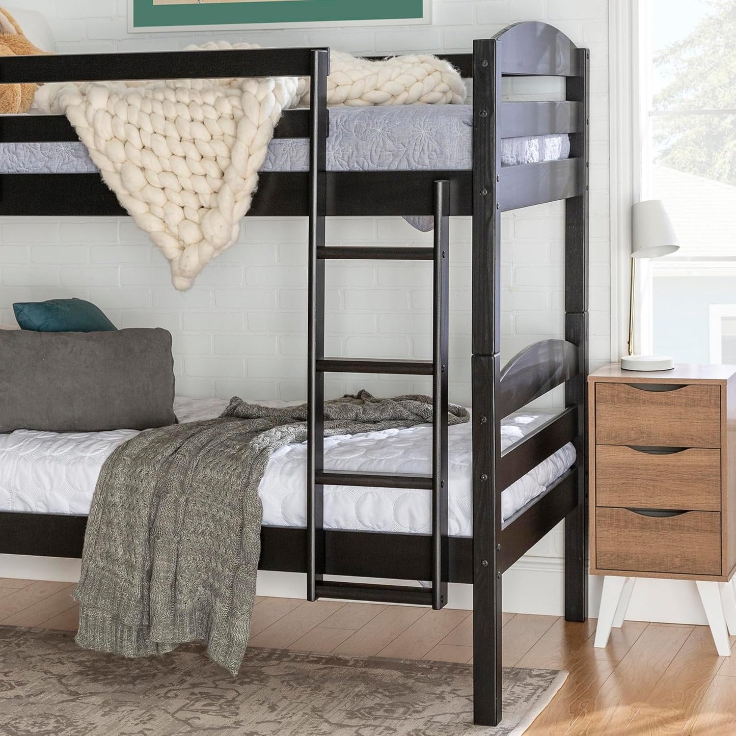 Della Transitional Twin-Over-Twin Bunk Bed Frame, Twin Size, Black-4
