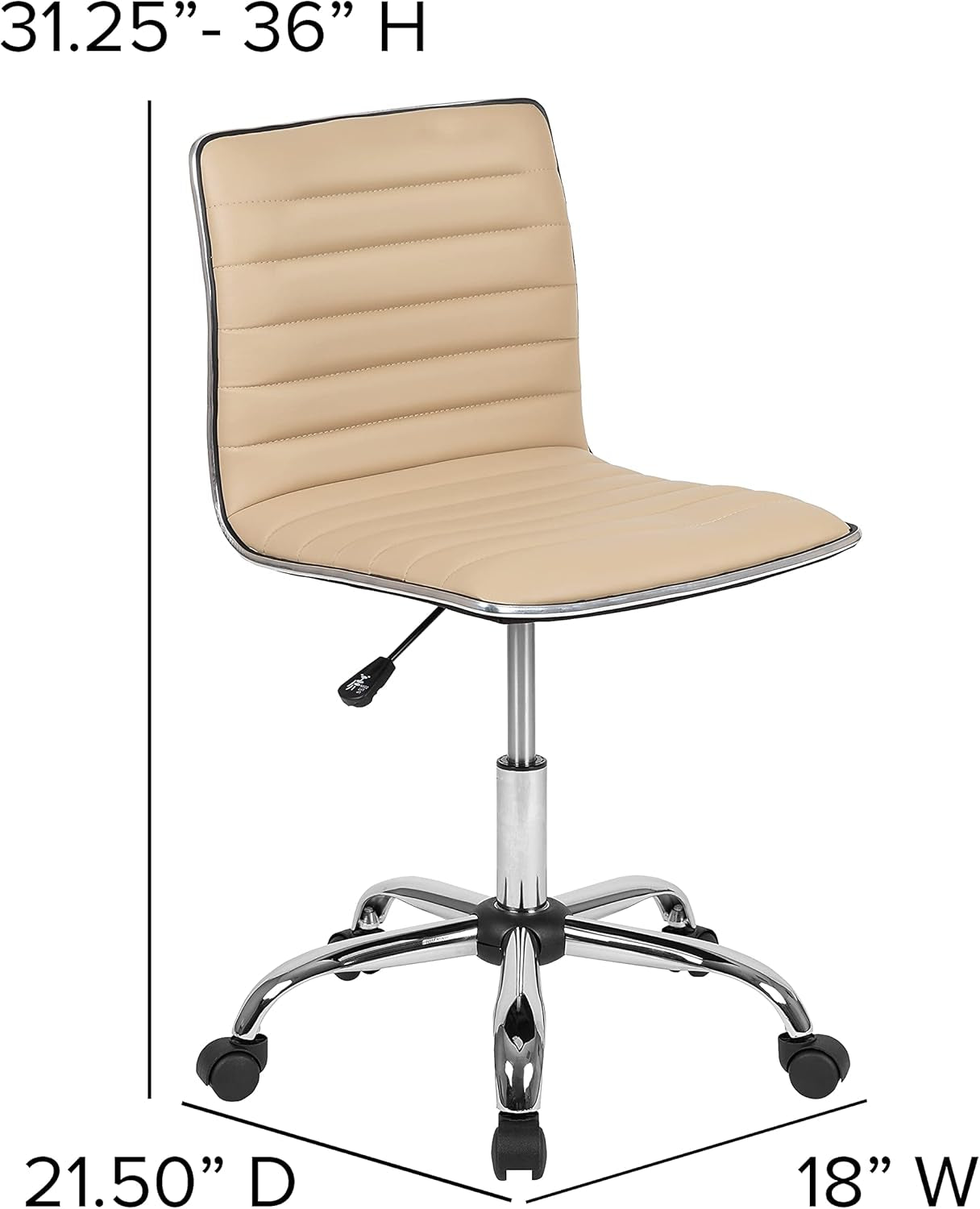 Alan Low Back Designer Armless Tan Ribbed Swivel Task Office Chair-2