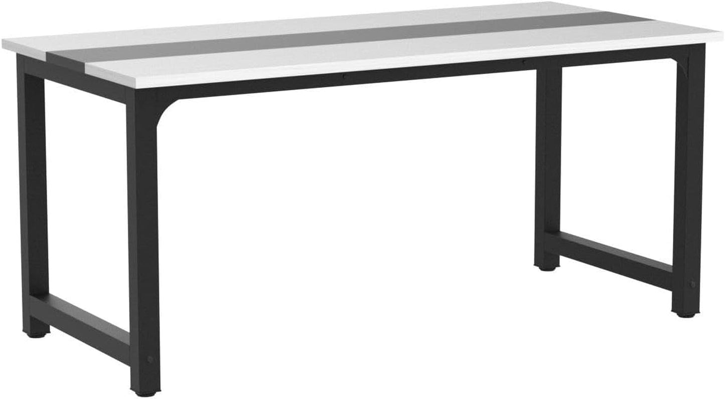 70.8”Executive Desk, Large Office Computer Desk with Thicken Frame, Modern Simple Workstation Business Furniture for Home Office, White/Black-4