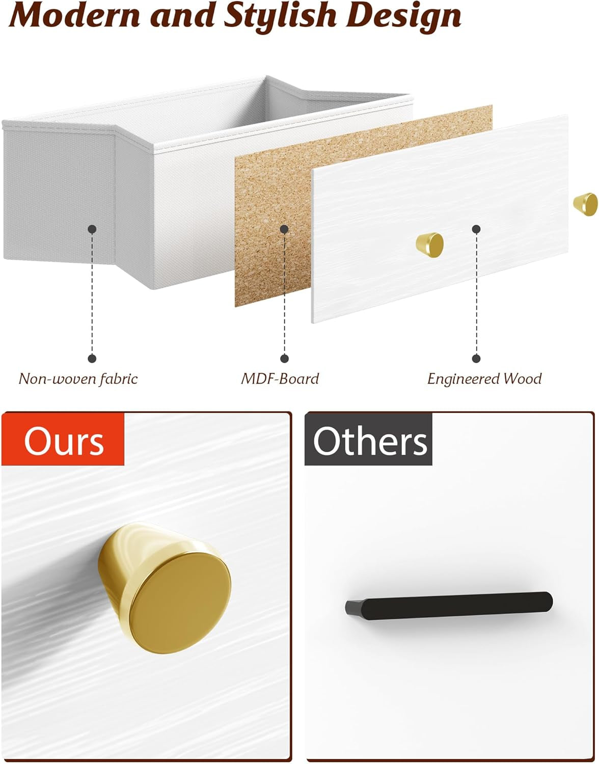 3 Drawer Dresser, White Nightstand for Bedroom with Fabric Drawers, Small Dresser Bedside Table Chest of Drawers for Bedroom, Hallway, Entryway, Closets,Kids' Room (White)-4