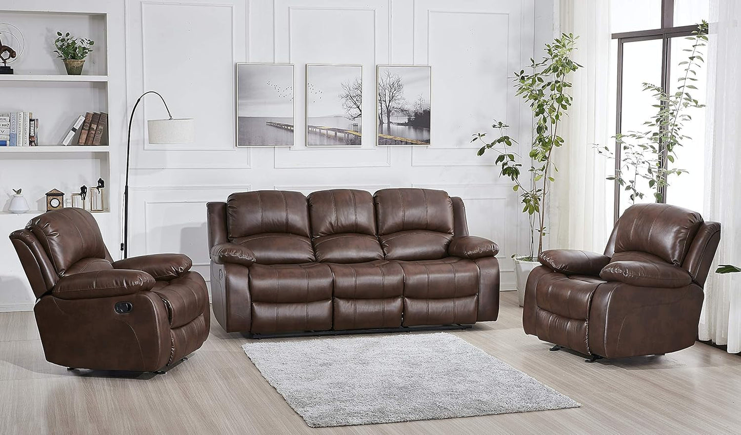 3PC Bonded Leather Reclining Sofa Chair Set Living Room Set 8018 Multiple Color (Brown)-1