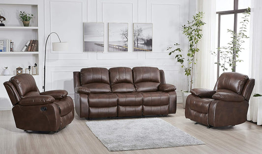 3PC Bonded Leather Reclining Sofa Chair Set Living Room Set 8018 Multiple Color (Brown)-1