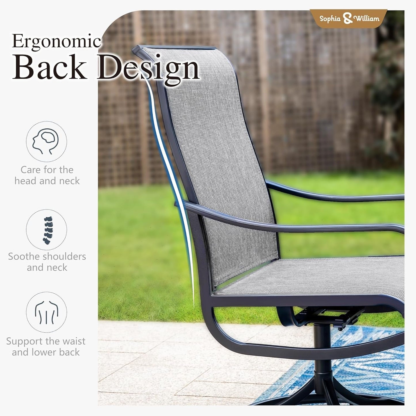 Outdoor Dining Set Patio Dining Set for 6 Outdoor Table and Chairs 7 Pieces Outdoor Patio Set with Swivel Patio Chairs 60"X 38" Metal Table for Garden Pool All Weather Grey-3