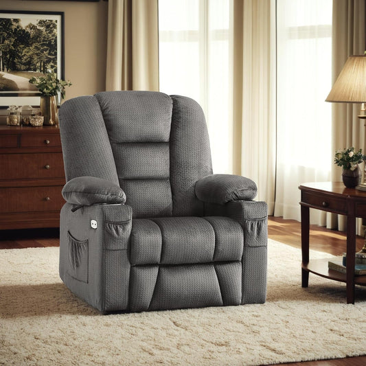 Power Lift Recliner Chair with Massage and Heat for Elderly People, Cup Holders, USB Ports, Side Pockets, Fabric 7529 (Medium, Grey)-1