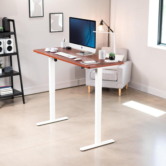 60-Inch Electric Height Adjustable 60 X 24 Inch Stand up Desk, Dark Walnut Solid One-Piece Table Top, White Frame, Home & Office Furniture Sets, B0 Series, DESK-KIT-W06D-1