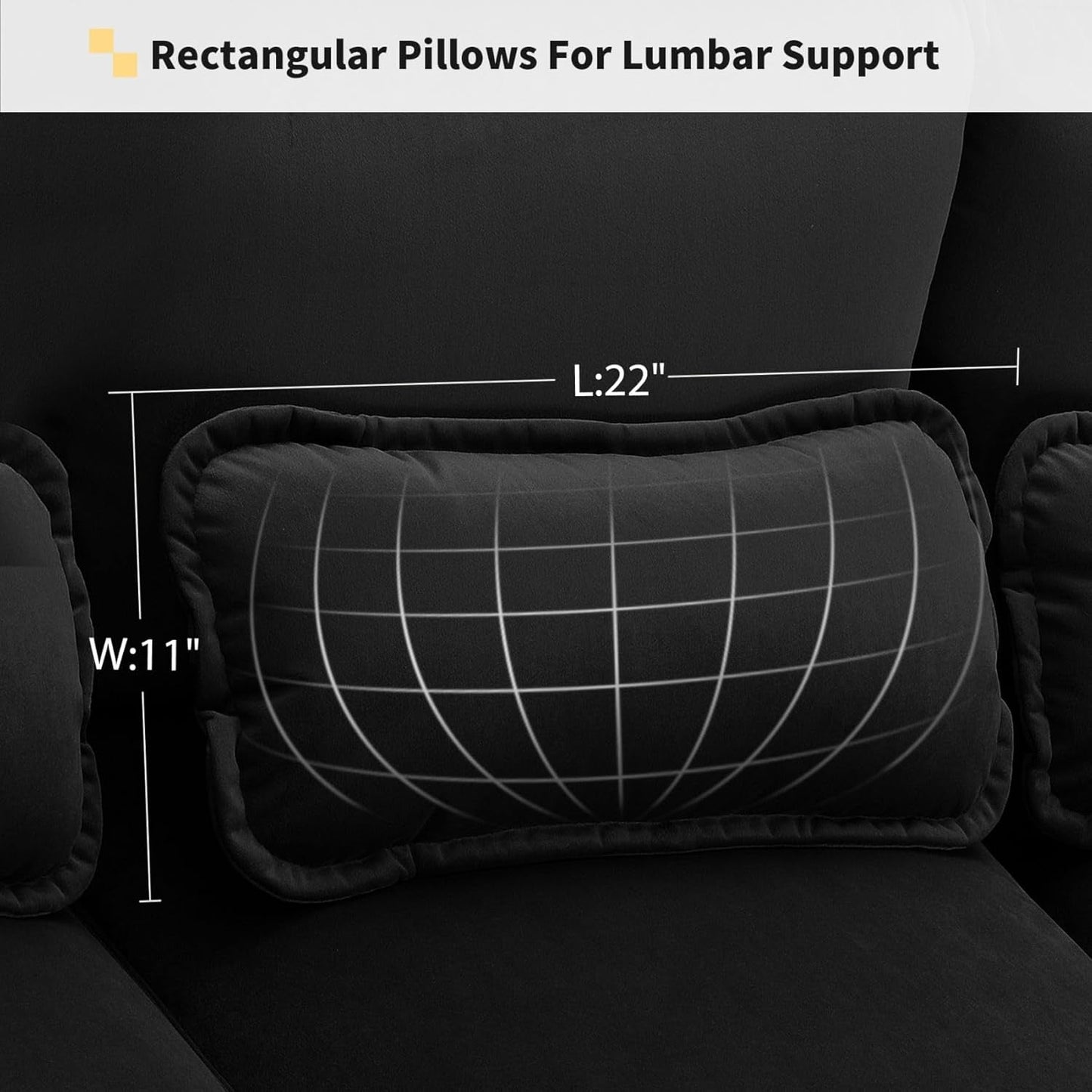 110" Modular Sectional Couches with Waist Pillows, 6-Seat U-Shaped Upholstered Sleeper Sofa Bed Chaise Lounge for Living Room Furniture, Large, Black-4