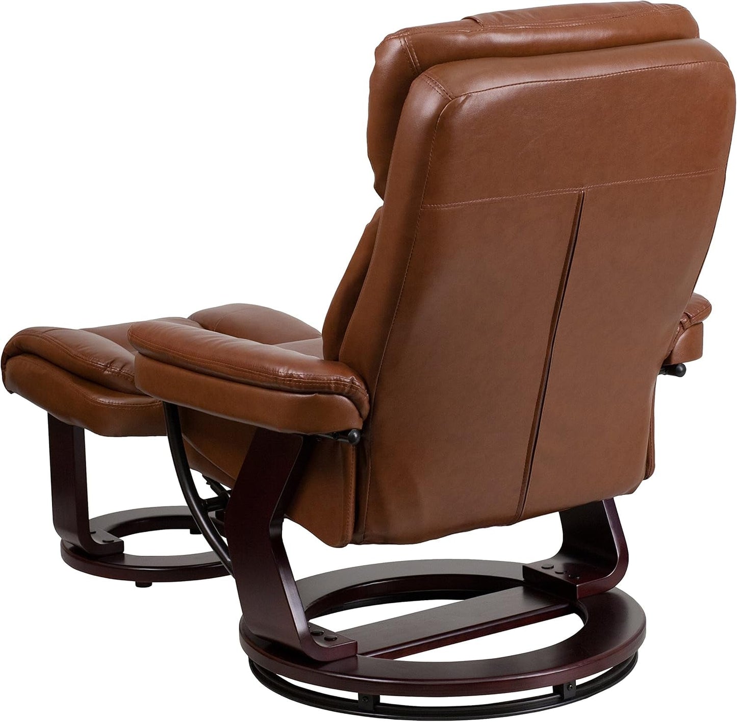 Allie Leathersoft Upholstered Recliner with Footrest, Arms, and Headrest, Padded Swivel Recliner Chair and Ottoman Set, Brown Vintage-3