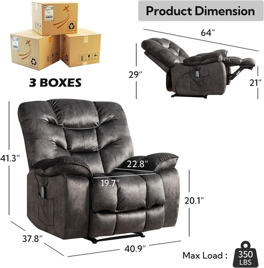 Oversized Power Recliner Chairs with Massage and Heat, 41" Wide Electric Reclining Chair with USB Port, Breathable Fabric Overstuffed Reclining Sofa for Living Room Bedroom (No Lift)-1