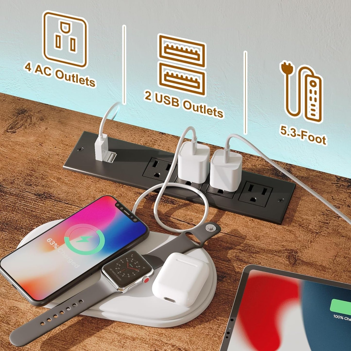 LED TV Stand with 6 Fabric Drawers and Power Outlet for 55 60 65 Inch Tvs, Entertainment Center with Open Storage Shelves, Dresser TV Stand for Bedroom/Living Room,Rustic Brown-4