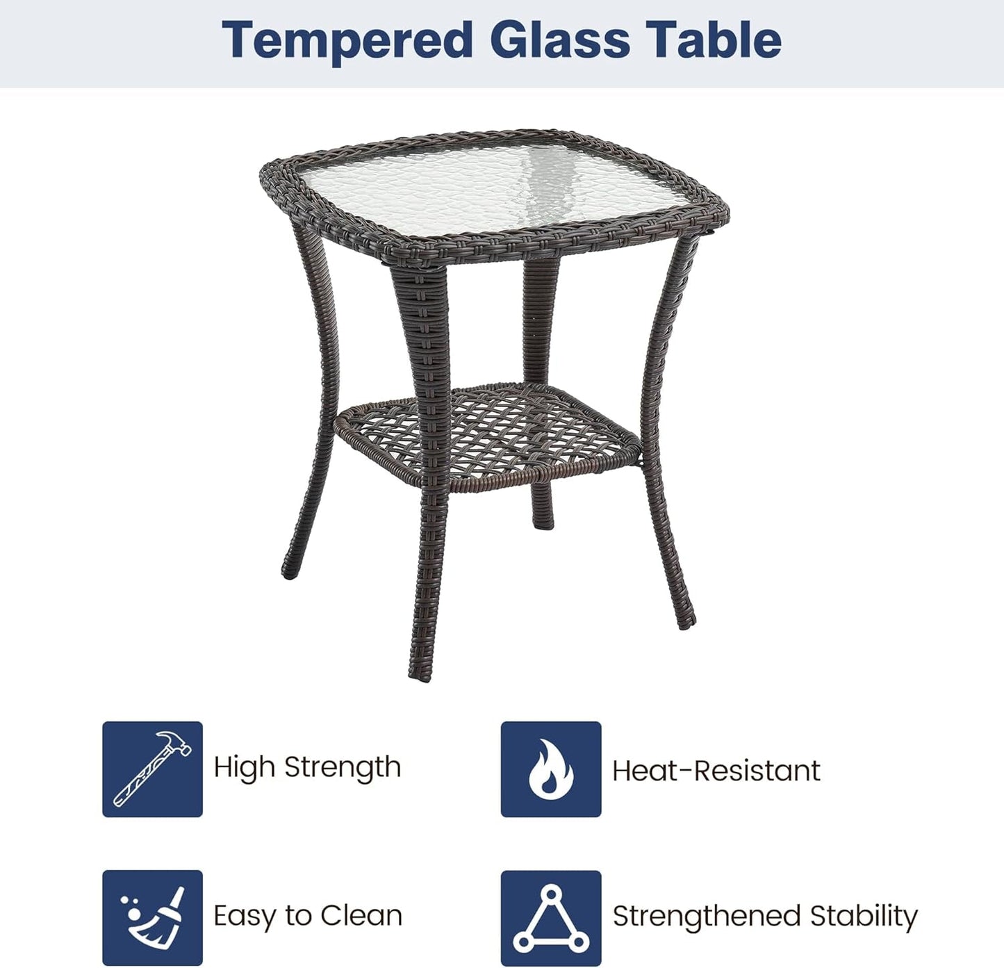 3 Piece Outdoor Patio Set, Wicker Rocking Bistro Set with 2 Swivel Chairs & Tempered Glass Top Table, Rattan Outdoor Furniture with Cushions for Patio Porch Backyard-3