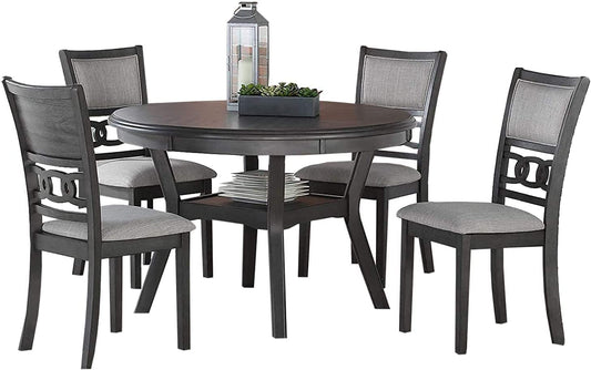 Gray 5-Piece round Dining Set with 1 Table and 4 Chairs-1