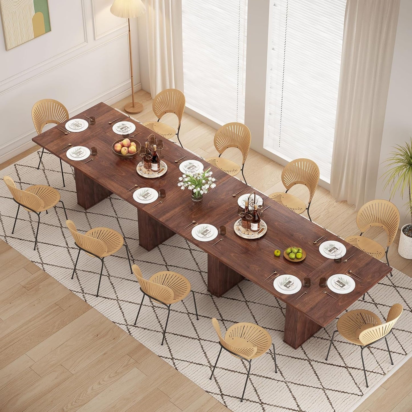 78 Inch Dining Table for 6 8 10, Modern Farmhouse Rectangular Kitchen Table, Long Dining Room Tables with Wood Strip Base for Kitchen Living Room (Walnut)-4