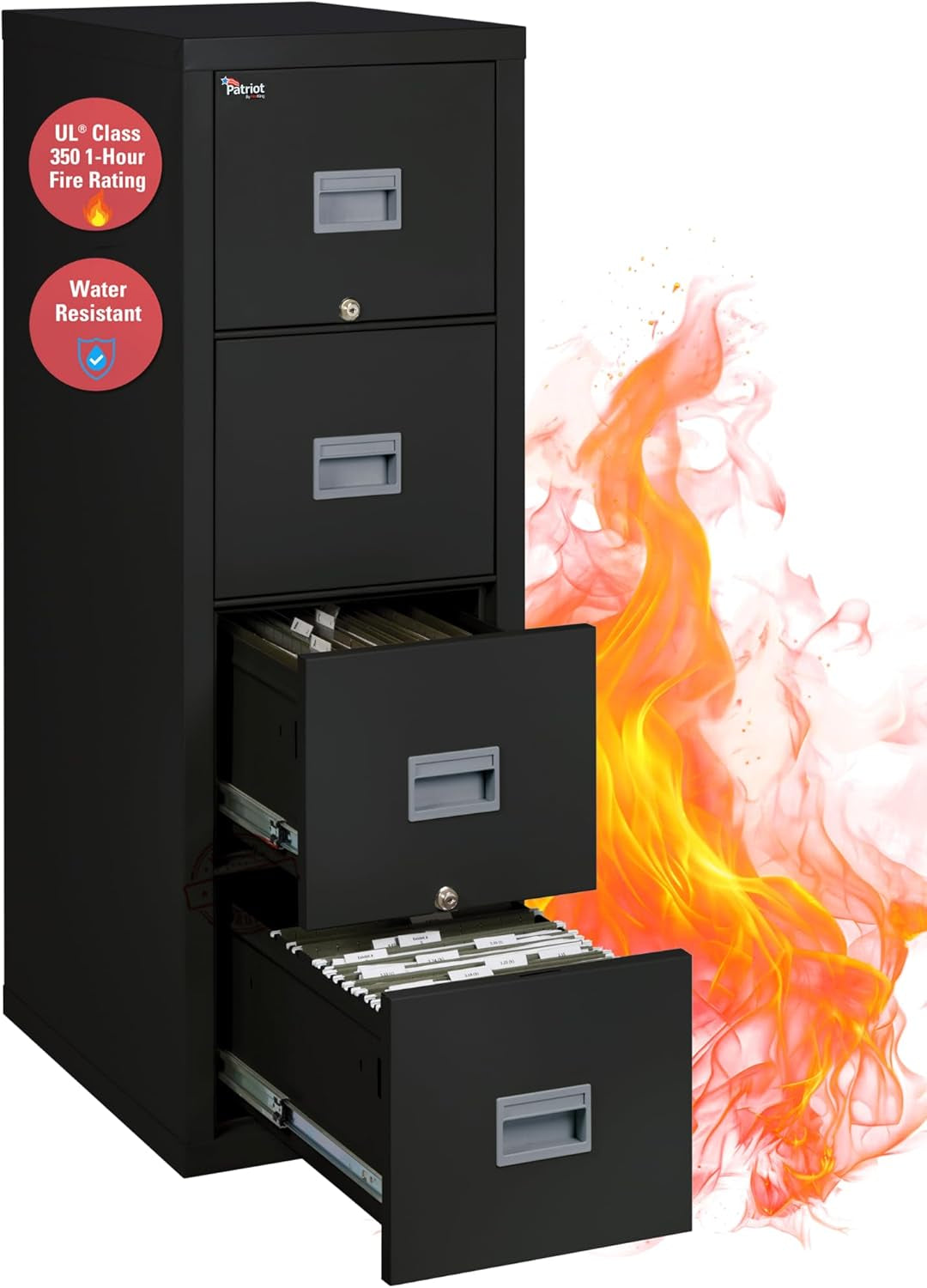 Patriot Vertical 4 Drawer Legal & Letter Fire Safe File Cabinet, Key Lock, 1 Hour Fire Rated UL Rated & Water Resistant, USA Made, Black-2