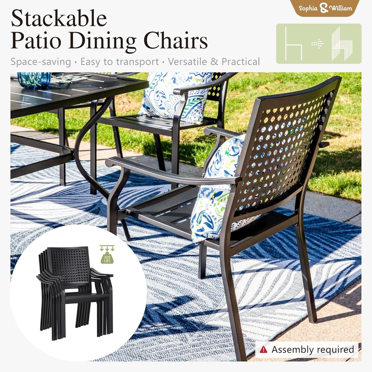 Patio Table and Chairs Set, Outdoor Dining Set for 4, 5 Piece Metal Patio Furniture, 37" Black Square Table(Beehive)-1