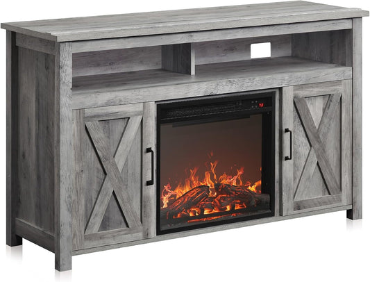 48" Grey Wash Fireplace TV Stand Barn Door-1