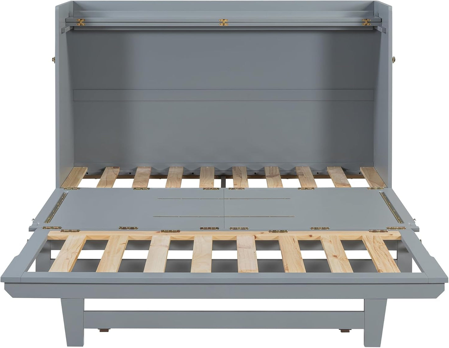 Queen Size Murphy Bed, Wooden Queen Wall Bed Frame with Iron Legs, Modern Design, Gray-4