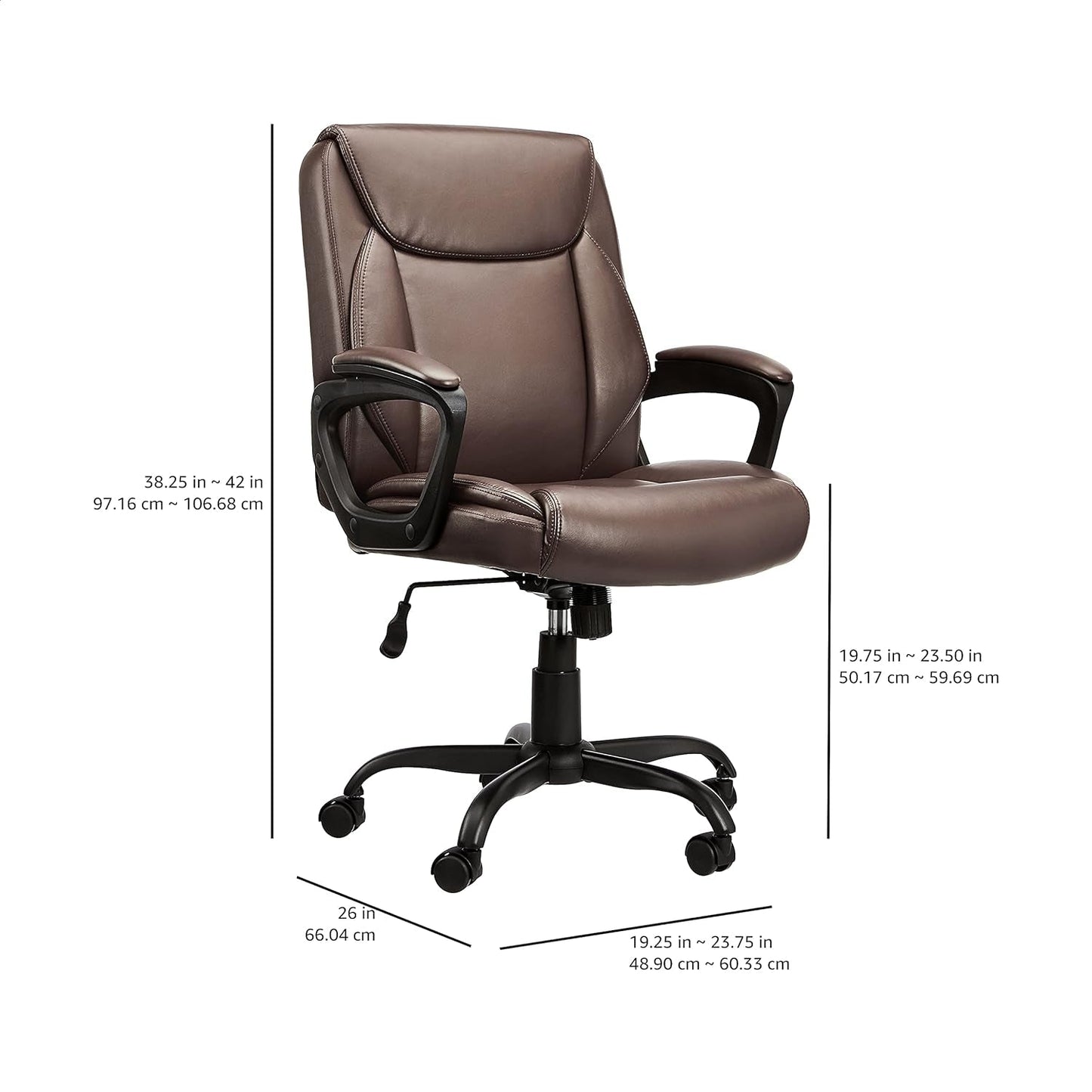 Amazonbasics Classic Puresoft Pu-Padded Mid-Back Office Computer Desk Chair with Armrest - Brown-2